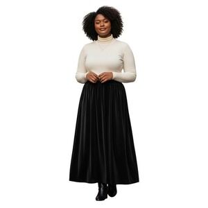 Dressbarn Black Velvet Elastic Waist Maxi Skirt Womens‎ Sz XL Stretch Flowy